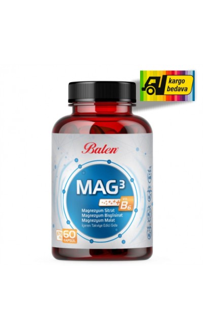 Balen Mag 3 Magnezyum Sitrat & Bisglisinat & Malat & B6 vitaminli 679 mg *60 kapsül**Kargo Bedava**