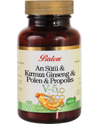 Balen V5 Arı Sütü + Polen + Ginseng + Propolis + Kuşburnu Kapsülü 