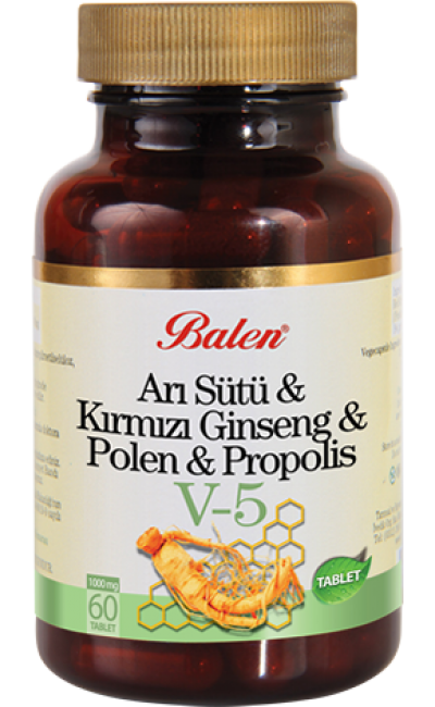 Balen V5 Arı Sütü + Polen + Ginseng + Propolis + Kuşburnu Kapsülü 